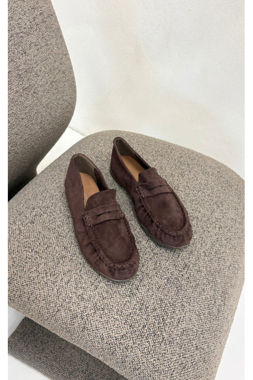 Damesmokassins met ruches van faux suede in chocoladekleur Sabley
