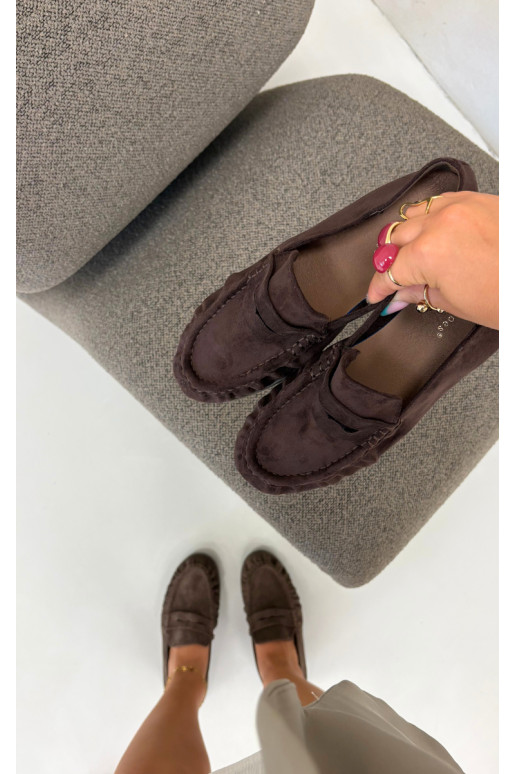 Damesmokassins met ruches van faux suede in chocoladekleur Sabley