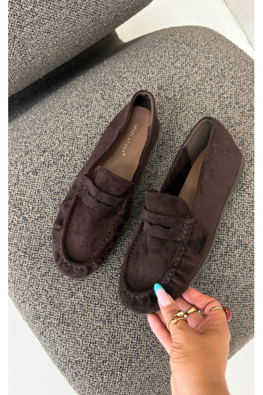 Damesmokassins met ruches van faux suede in chocoladekleur Sabley
