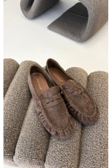 Damesmokassins met ruches van faux suede in bruin Sabley