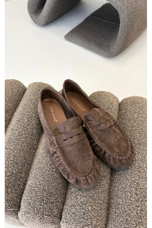 Damesmokassins met ruches van faux suede in bruin Sabley