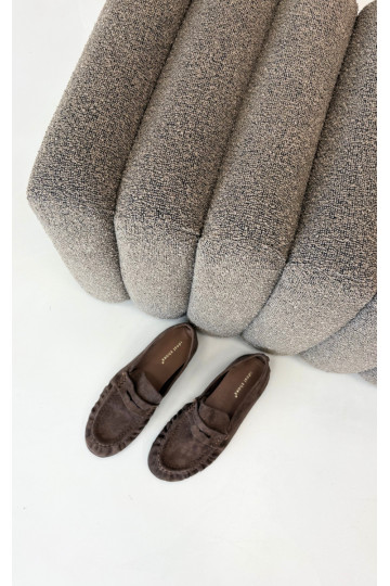 Damesmokassins met ruches van faux suede in bruin Sabley 2