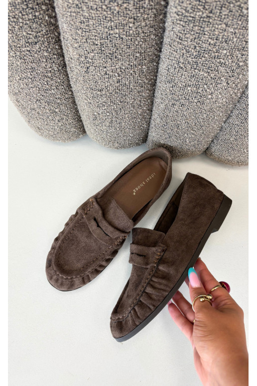 Damesmokassins met ruches van faux suede in bruin Sabley