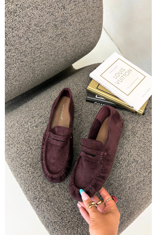 Damesmokassins met ruches van faux suede in bordeaux Sabley