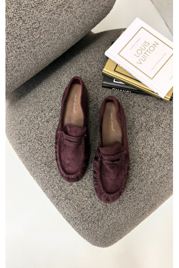 Damesmokassins met ruches van faux suede in bordeaux Sabley 2