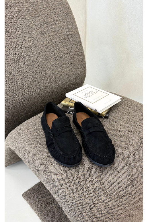Damesmokassins met ruches van faux suede in zwart Sabley