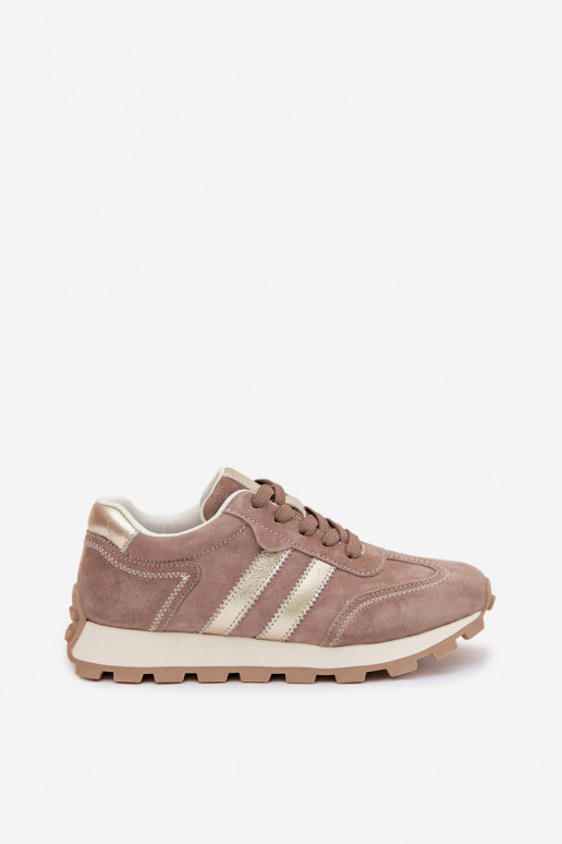 Zandkleurige dames sneakers van faux suede op een platform S.Barski LR61-7097