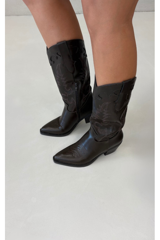 Kniehoge cowboylaarzen met hakken in chocolade faux leather Jarissa