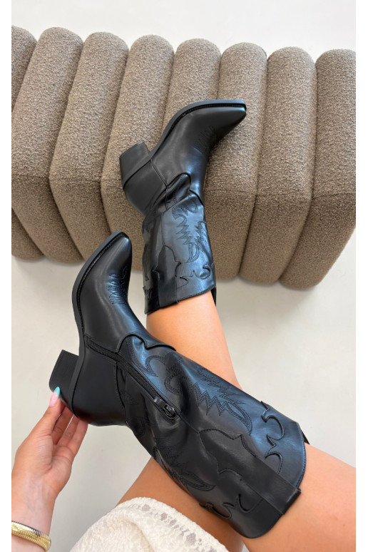 Kniehoge cowboylaarzen met hakken in zwarte faux leather Jarissa
