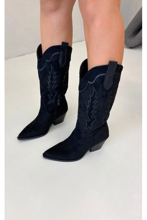 Kniehoge cowboylaarzen in zwart Betina