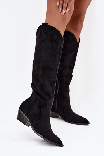 Lange laarzen van faux suede in cowboystijl met hakken zwart Jenaya 2