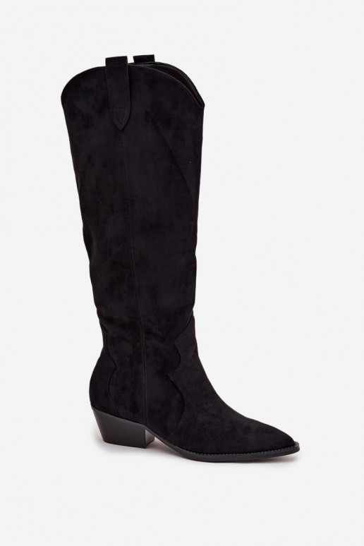 Lange laarzen van faux suede in cowboystijl met hakken zwart Jenaya