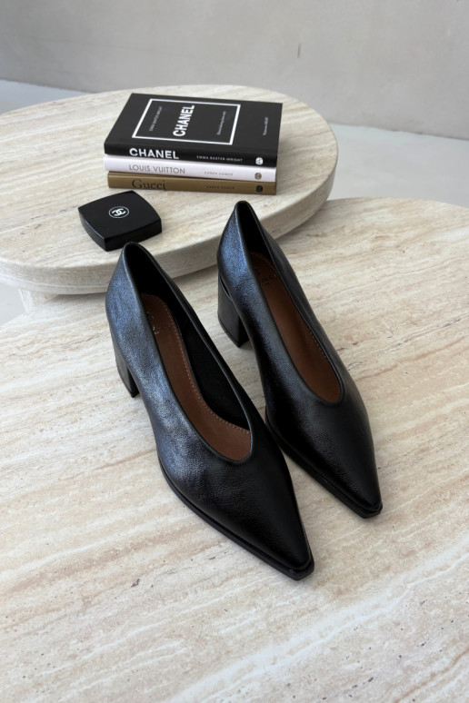 Schoenen met puntige neus en vierkante hakken van faux leather in zwarte kleur Lavisa