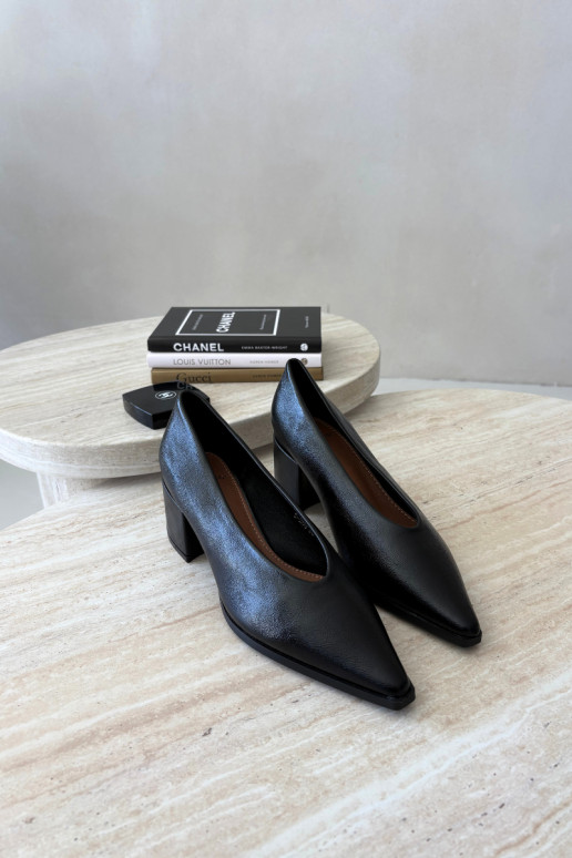 Schoenen met puntige neus en vierkante hakken van faux leather in zwarte kleur Lavisa
