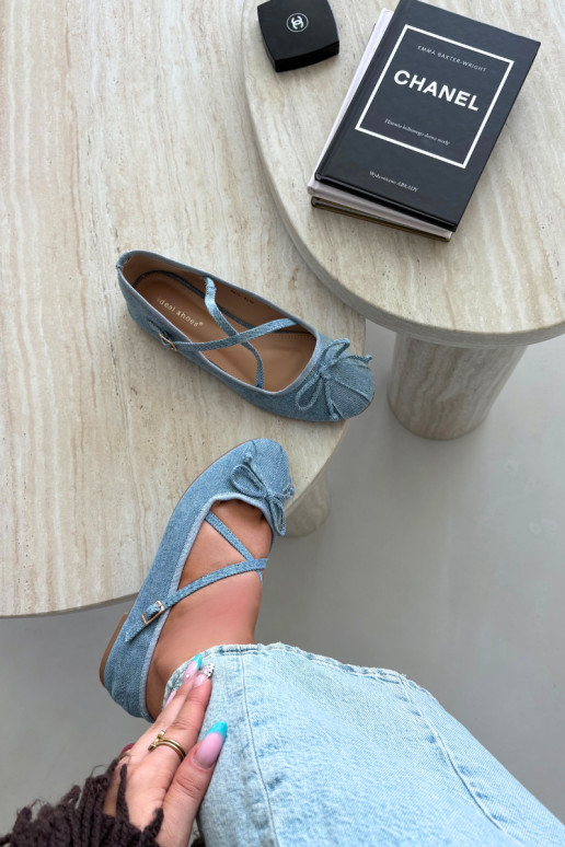 Denim ballerina's met lintjes Kokardką