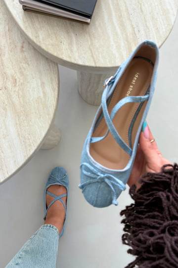 Denim ballerina's met lintjes Kokardką 2
