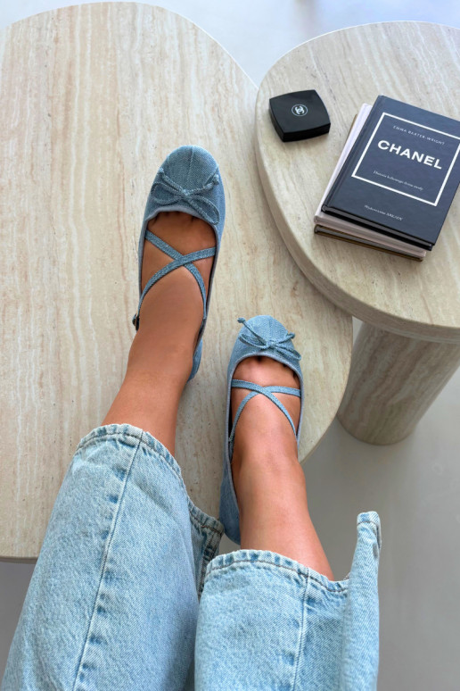 Denim ballerina's met lintjes Kokardką