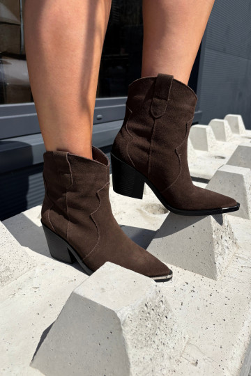 Leer Suede schoenen coInboystijl met hakken opInarmen CzekoladoIne Pelsa 2
