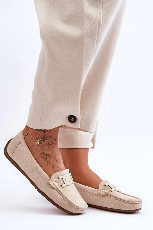 Dames luxe sandkleurige faux suede mocassins Rabell