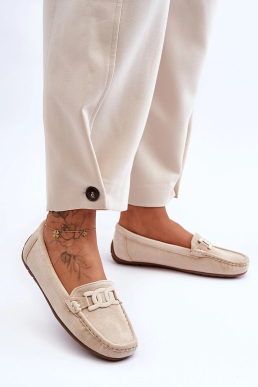 Dames luxe sandkleurige faux suede mocassins Rabell