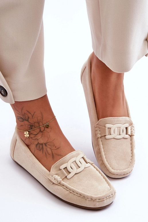 Dames luxe sandkleurige faux suede mocassins Rabell