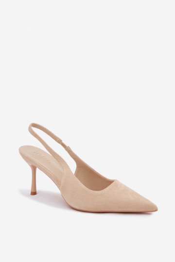 Sandkleurige damessandalen met dunne hakken van faux suede Kevina 2