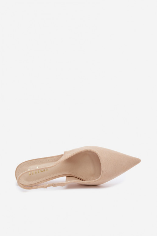 Sandkleurige damessandalen met dunne hakken van faux suede Kevina