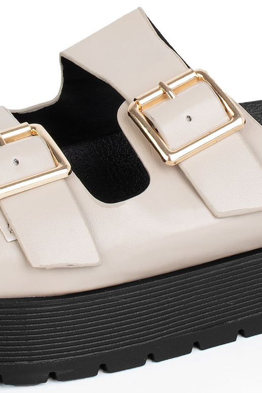 Dames platform slippers met gouden details in zand- en zwarte kleuren
