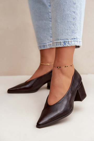 Schoenen met puntige neus en vierkante hakken van faux leather in donkerbruin kleur Lavisa 2