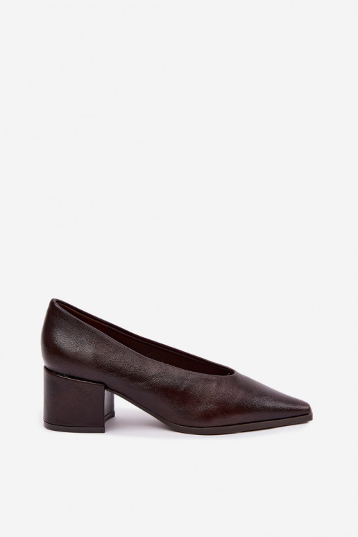 Schoenen met puntige neus en vierkante hakken van faux leather in donkerbruin kleur Lavisa