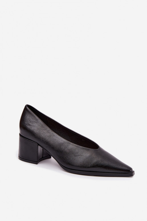 Schoenen met puntige neus en vierkante hakken van faux leather in zwarte kleur Lavisa