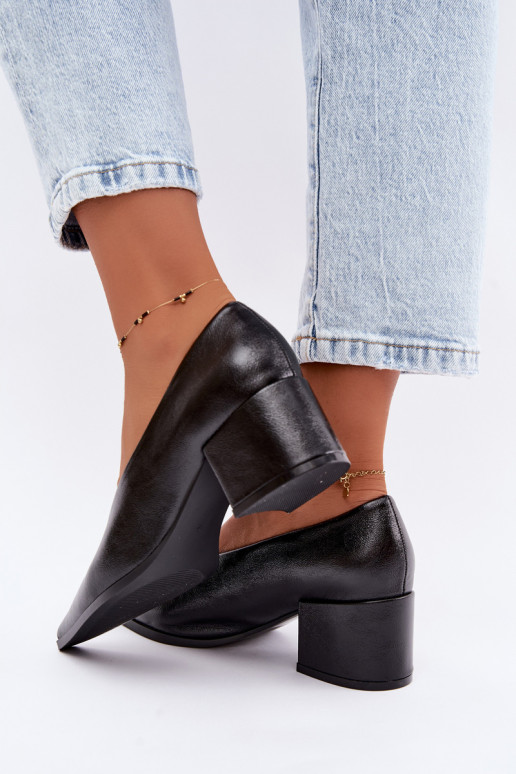Schoenen met puntige neus en vierkante hakken van faux leather in zwarte kleur Lavisa