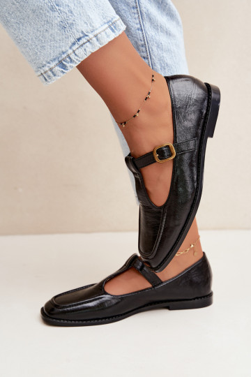 Zwarte faux leren schoenen met banden Bonnia