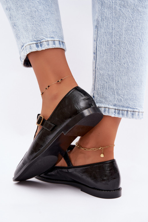 Zwarte faux leren schoenen met banden Bonnia
