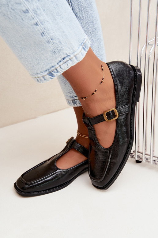 Zwarte faux leren schoenen met banden Bonnia
