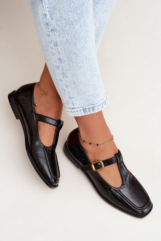 Zwarte faux leren schoenen met banden Bonnia