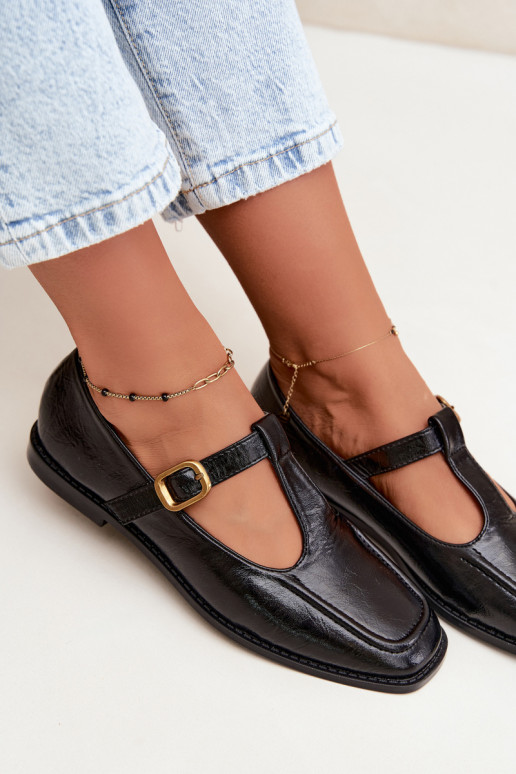 Zwarte faux leren schoenen met banden Bonnia