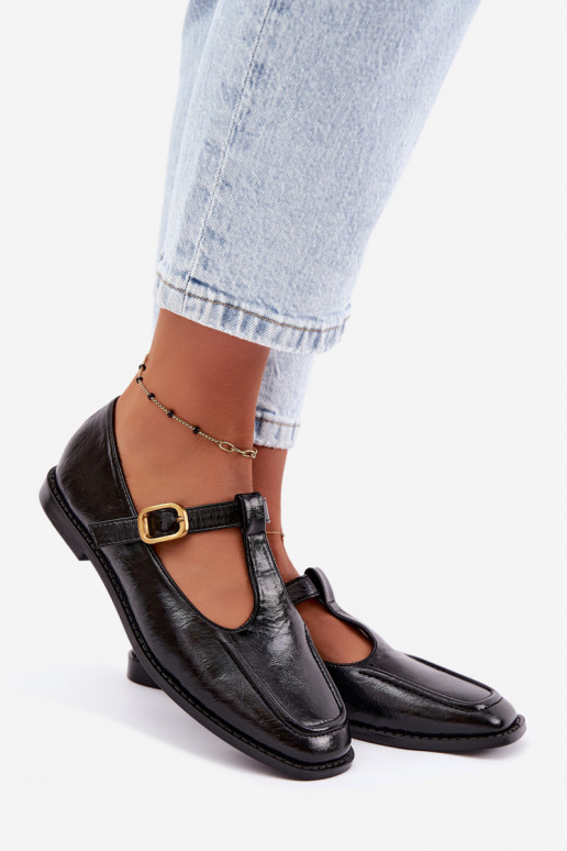 Zwarte faux leren schoenen met banden Bonnia