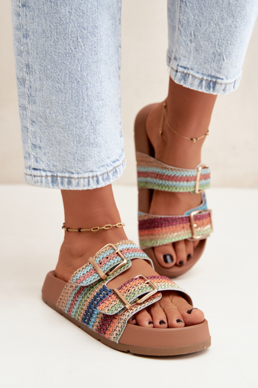 Gouden dames slippers met gespen en platform in verschillende kleuren Meretta