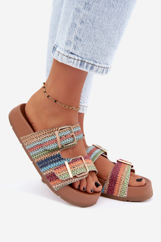 Gouden dames slippers met gespen en platform in verschillende kleuren Meretta