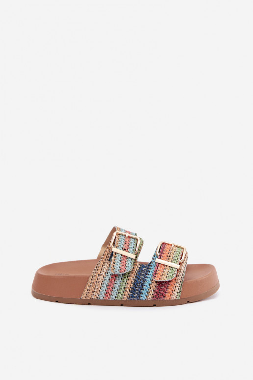 Gouden dames slippers met gespen en platform in verschillende kleuren Meretta