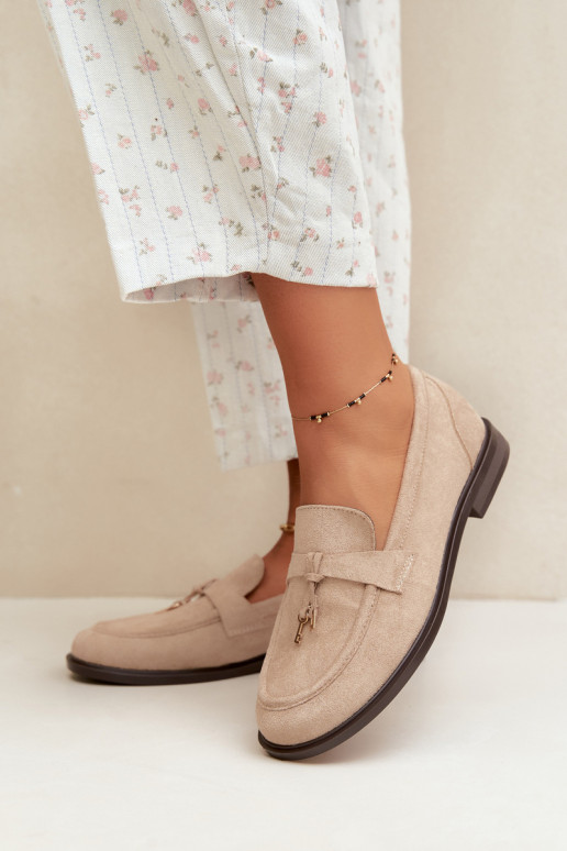 Zandkleurige dames mocassins van faux suede Raylie