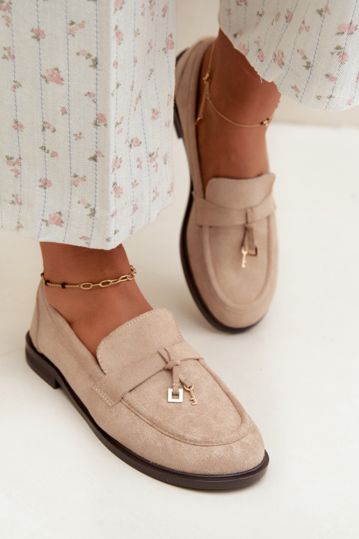 Zandkleurige dames mocassins van faux suede Raylie