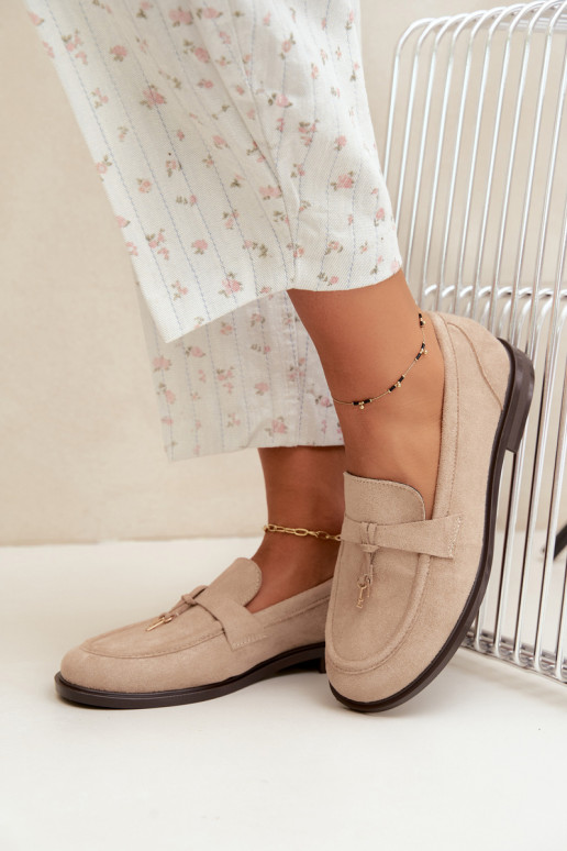 Zandkleurige dames mocassins van faux suede Raylie