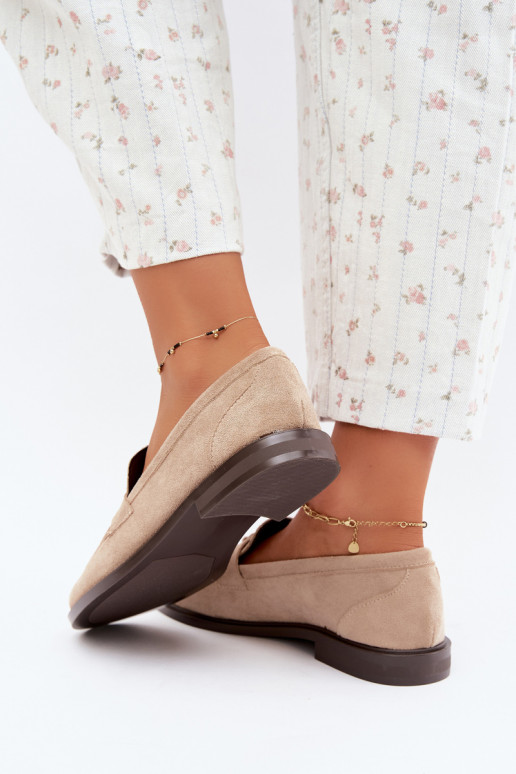 Zandkleurige dames mocassins van faux suede Raylie
