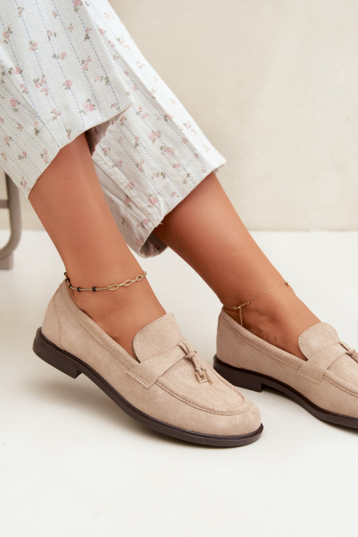 Zandkleurige dames mocassins van faux suede Raylie