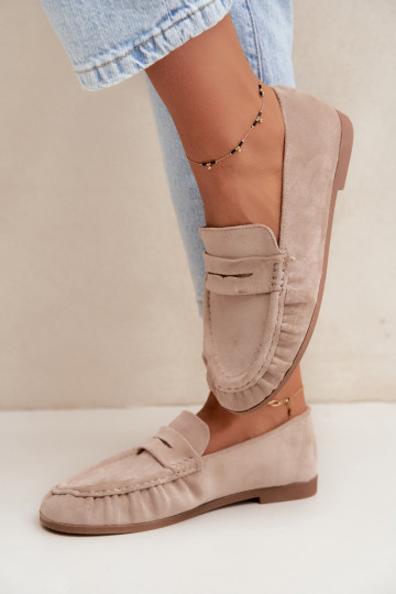 Damesmokassins met ruches van faux suede in zandkleur Sabley