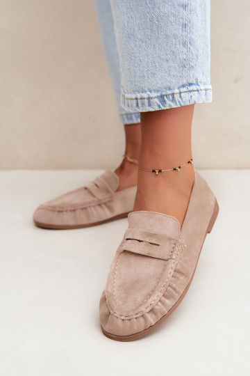 Damesmokassins met ruches van faux suede in zandkleur Sabley 2