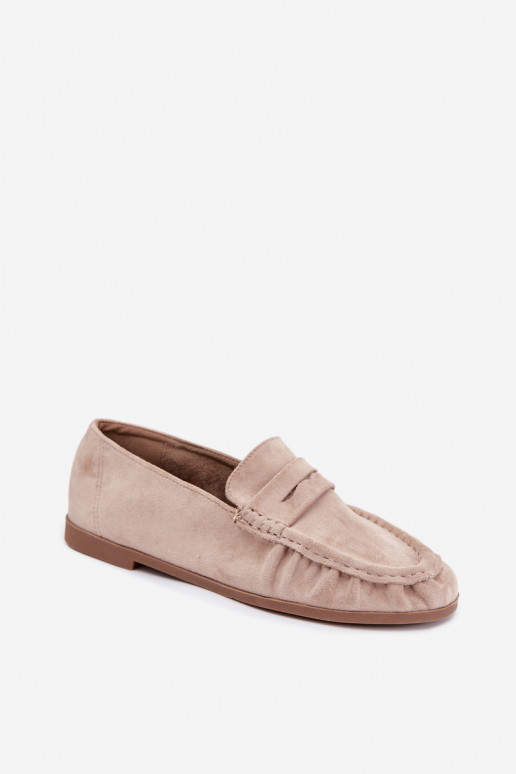 Damesmokassins met ruches van faux suede in zandkleur Sabley