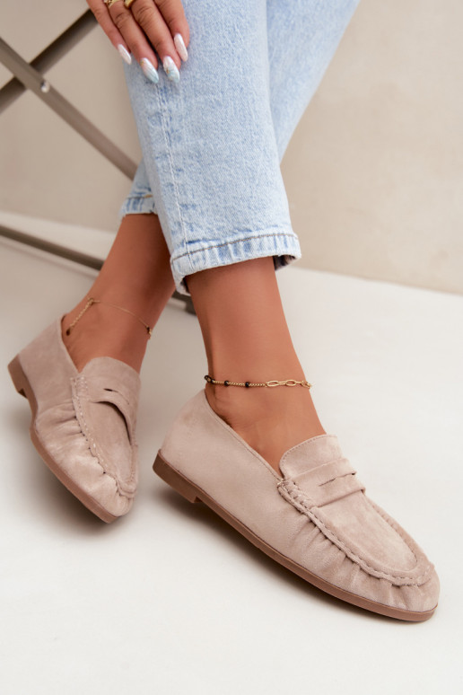 Damesmokassins met ruches van faux suede in zandkleur Sabley